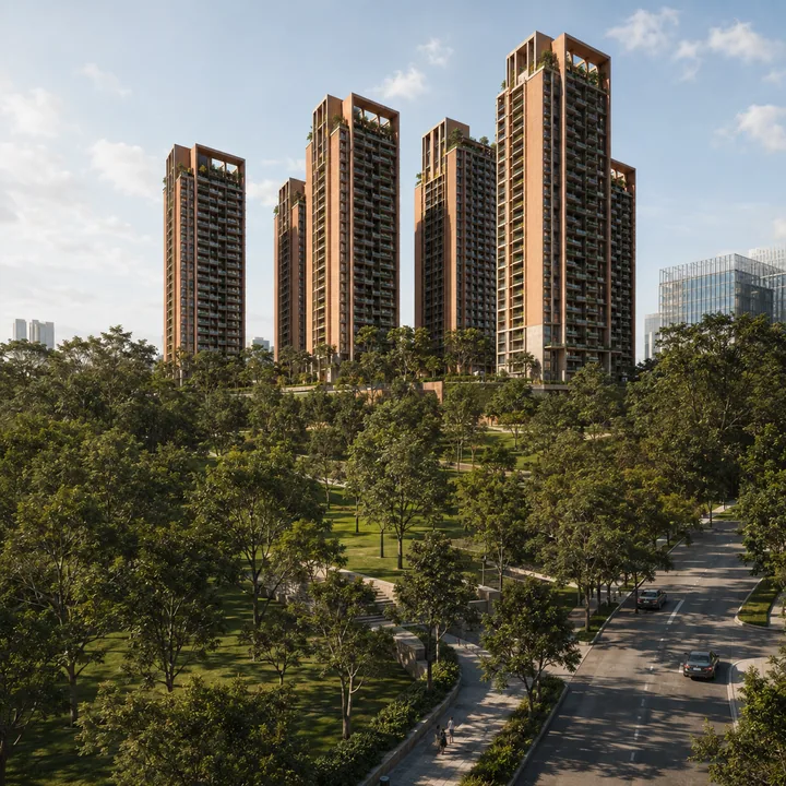 Total Environment Butterfly of Dreams landscaped grounds across 35,313.68 sq m with the 800-tree planting programme at large-species spacing Total Environment Butterfly of Dreams landscaped grounds across 35,313.68 sq m with the 800-tree planting programme at large-species spacing